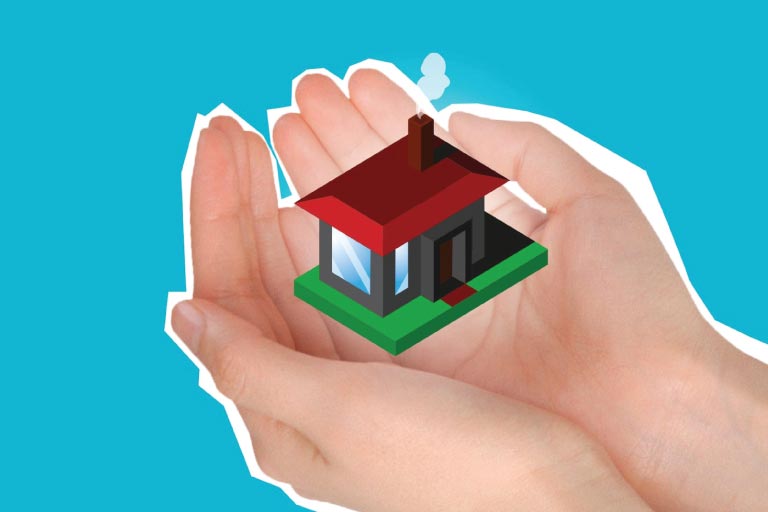 Decorative image holding a house in hands
