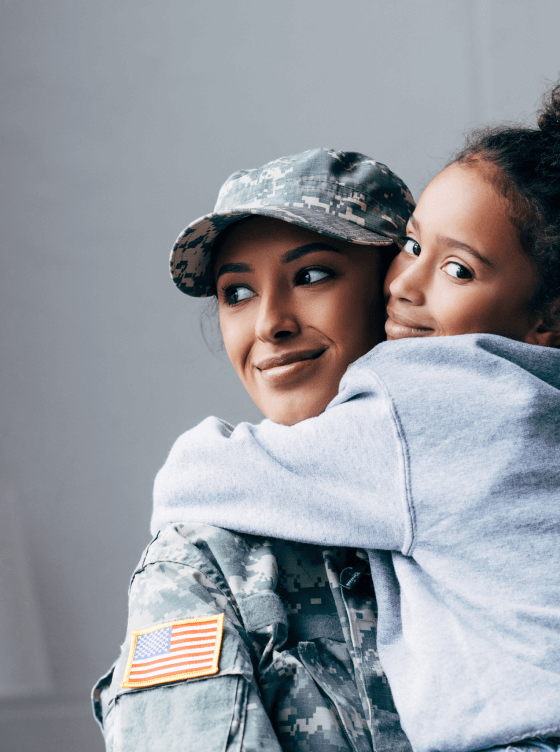 Military woman with her child