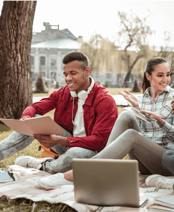Students on the lawn